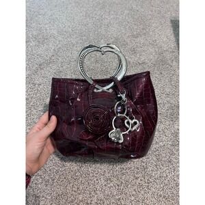 Brighton Angelina DK ppka Burgundy Croc Embossed Heart Handle Charm Satchel Bag